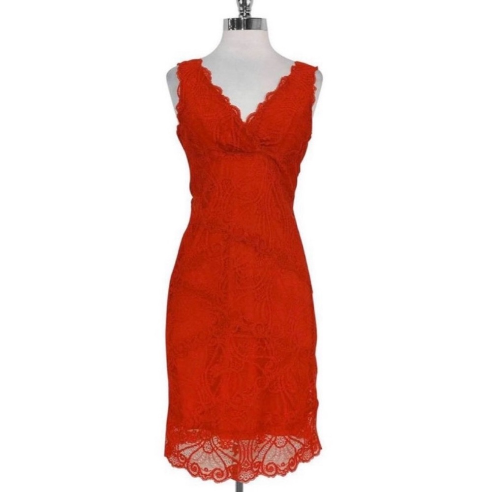 Nicole Miller Red Orange Sleeveless Lace Cocktail Dress size XS